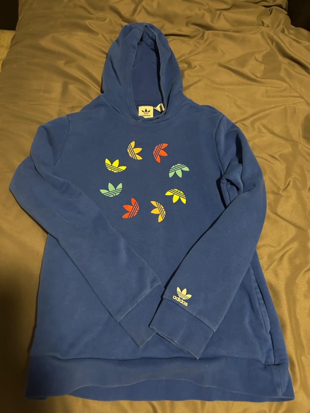 adidas Navy Hoodie with Multicolor Trefoil Accents